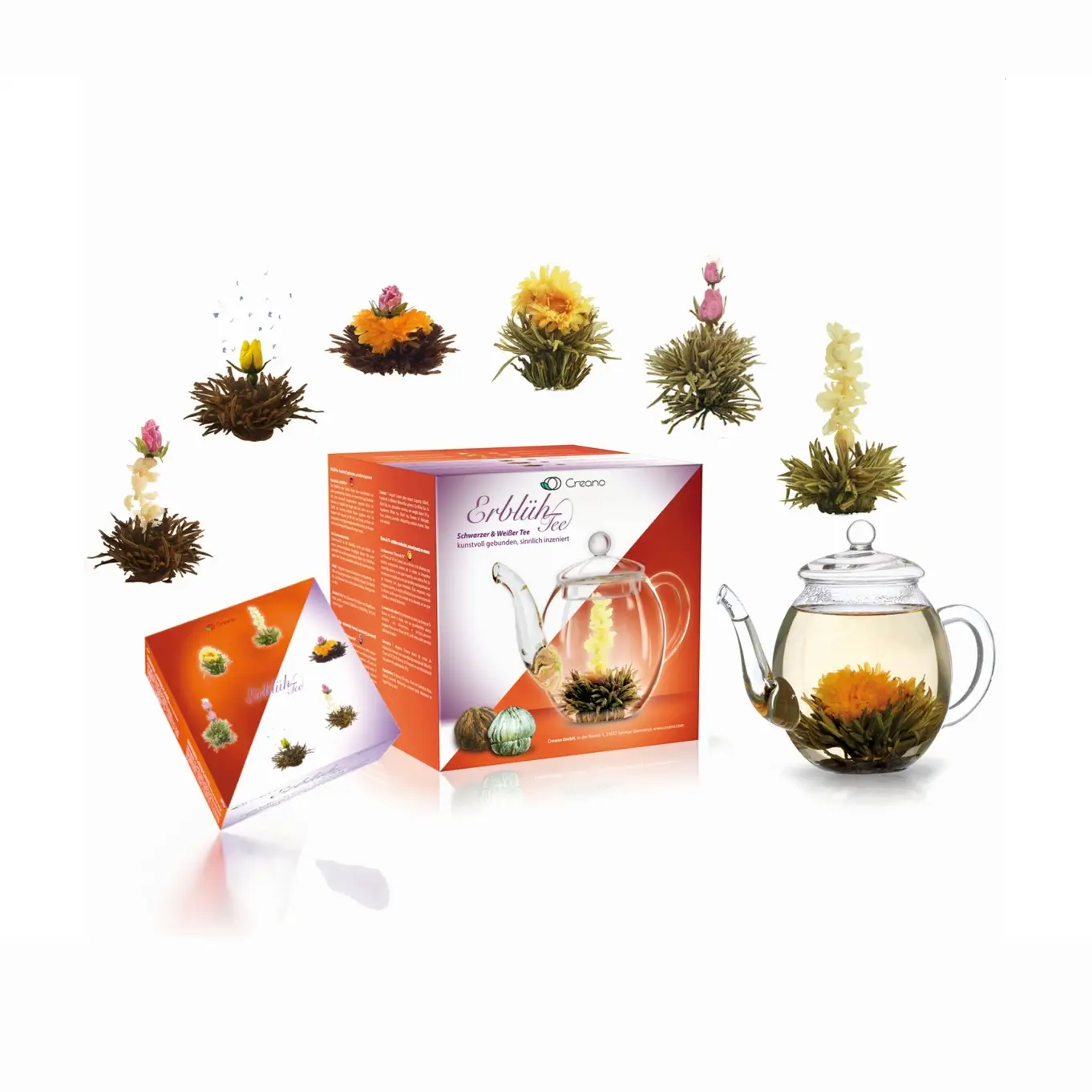 Creano Blooming Tea Gift Set with Glass Teapot – 6 Tea Flowers