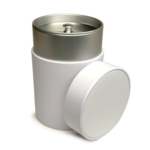 White Metal Double Lid Tea Tin for Loose Leaf Tea & Spices
