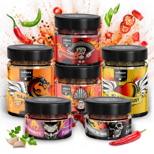 Mabura Chilli Gift Set – 6 Hot Chilli Spices up to 700,000 Scoville