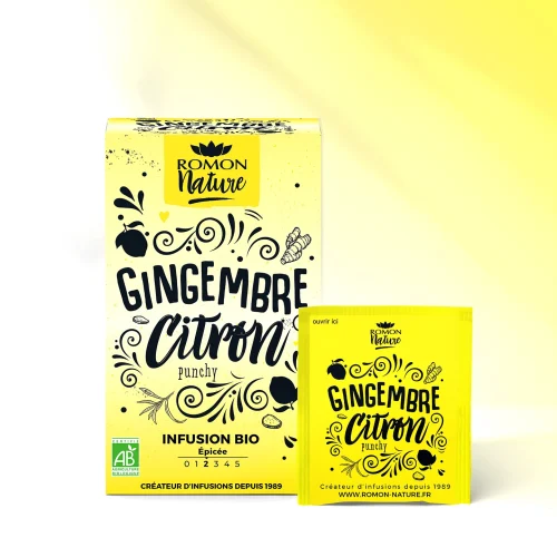Romon Nature Organic Ginger & Lemon Herbal Tea – 16 Bags