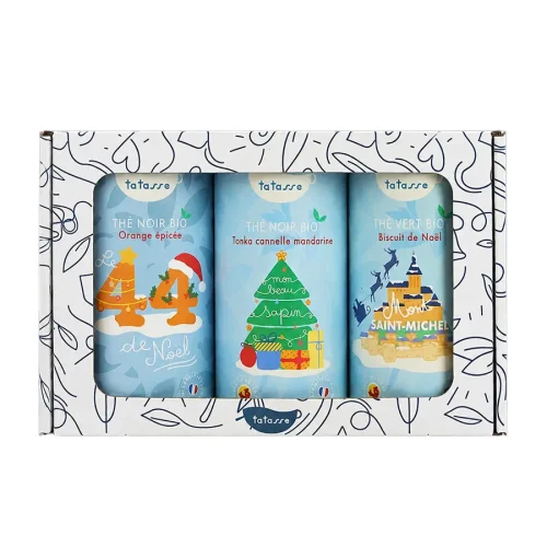 Tatasse Organic Christmas Tea Gift Set – 3 Festive Loose Leaf Teas, 3 × 100g