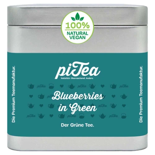 piTea Blueberries in Green – Blueberry Green & White Tea, 75 g Tin